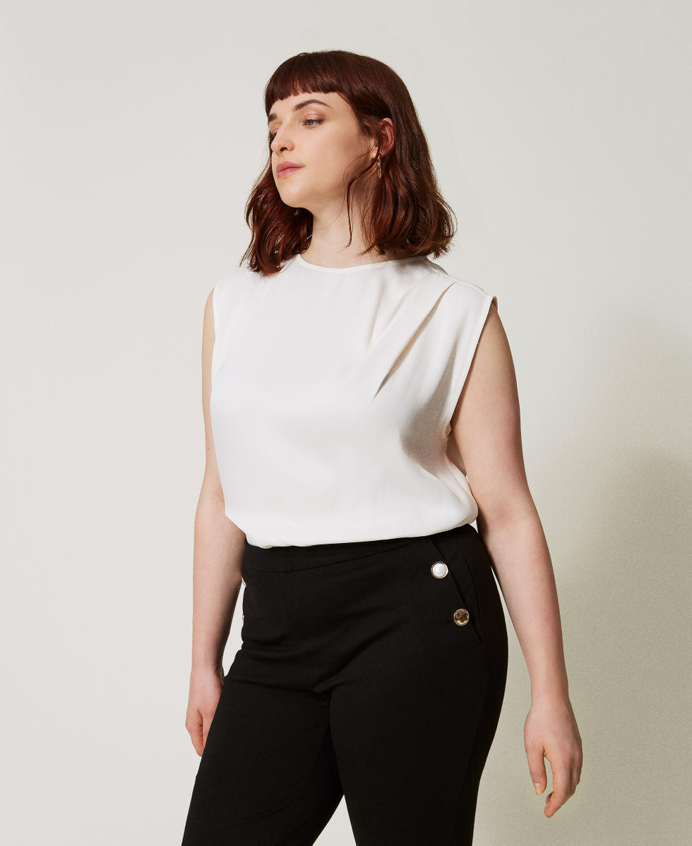 Shiny satin top with pleats Mother Of Pearl Woman 251TP2652_00059_02