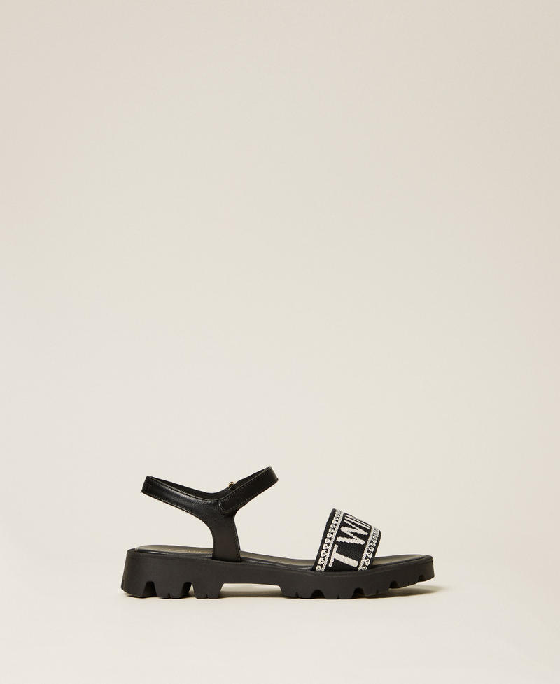 Sandały ze skóry z żakardowym logo Czarny Dziewczynka 261GCJ04C_00006_01