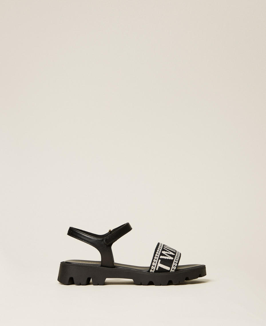 Sandały ze skóry z żakardowym logo Czarny Dziewczynka 261GCJ04C_00006_01