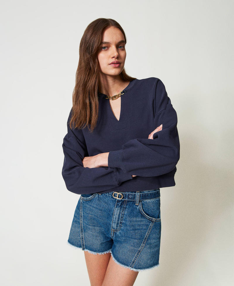Denim shorts with Oval T belt "Mid Denim" Blue Woman 251TP2575_01611_01