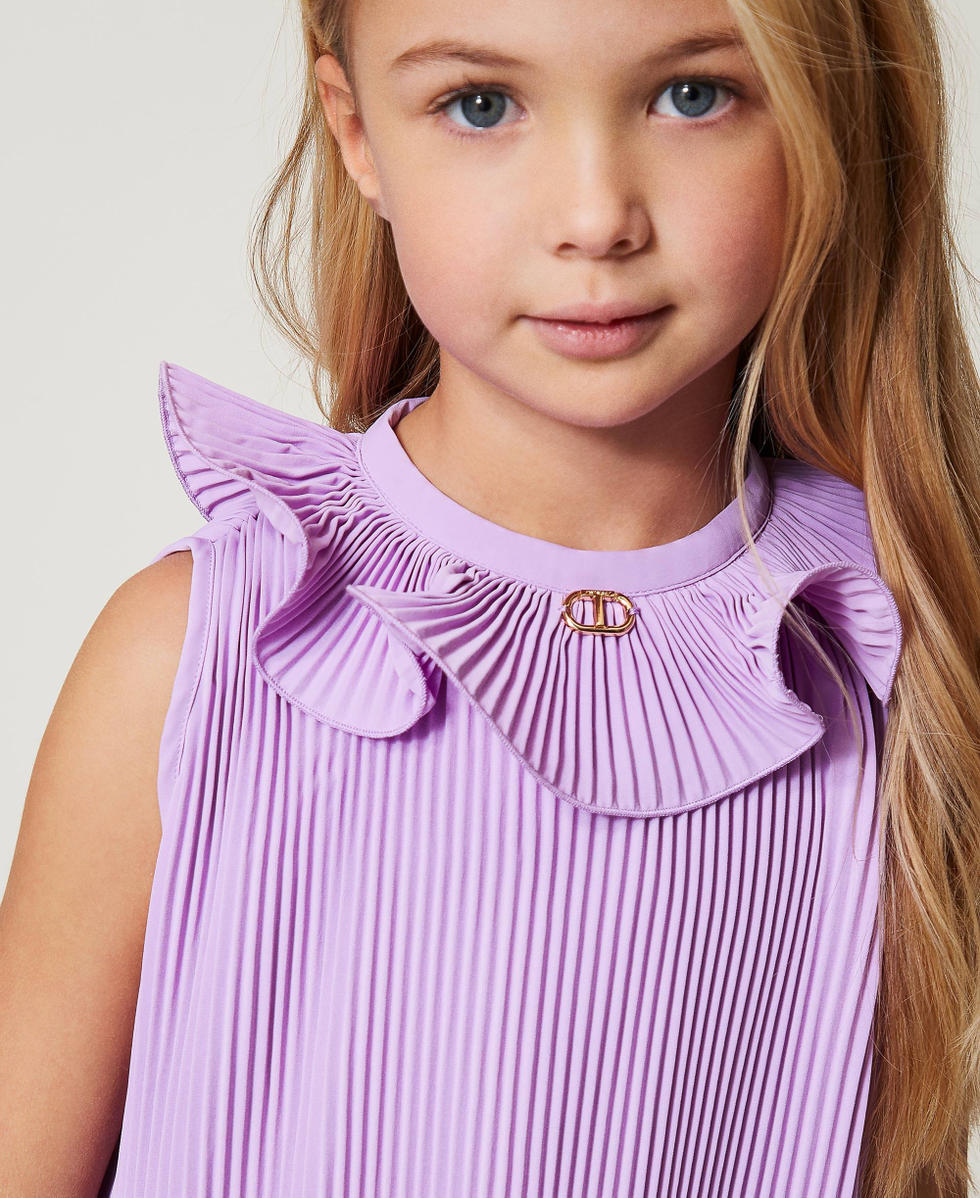 Minikleid aus Cr&ecirc;pe de Chine mit Plissee Pastel Violet M&auml;dchen 251GJ2QQ6_11862_04
