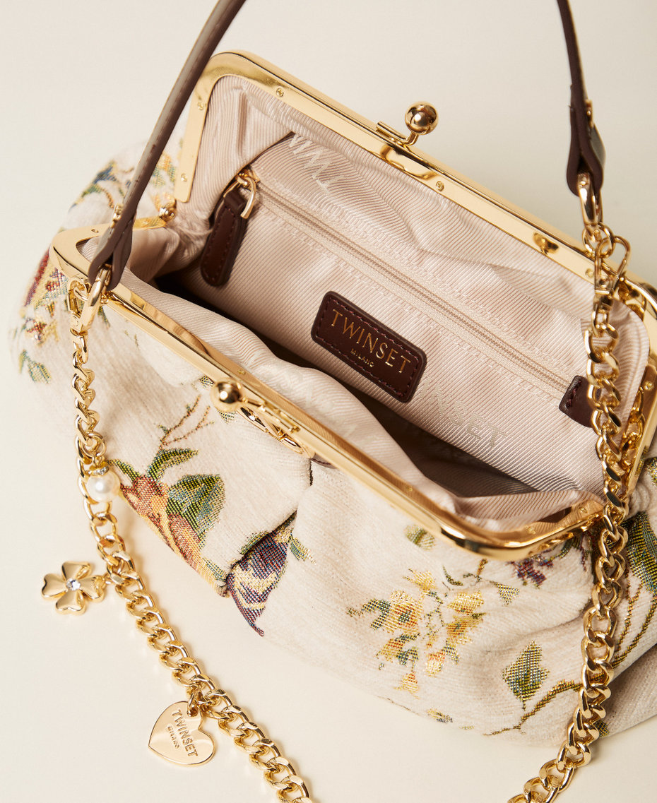 Umhängetasche aus Jacquard mit floralem Muster Jacquard Brokat Perlmutt Frau 252TD8320_12960_04