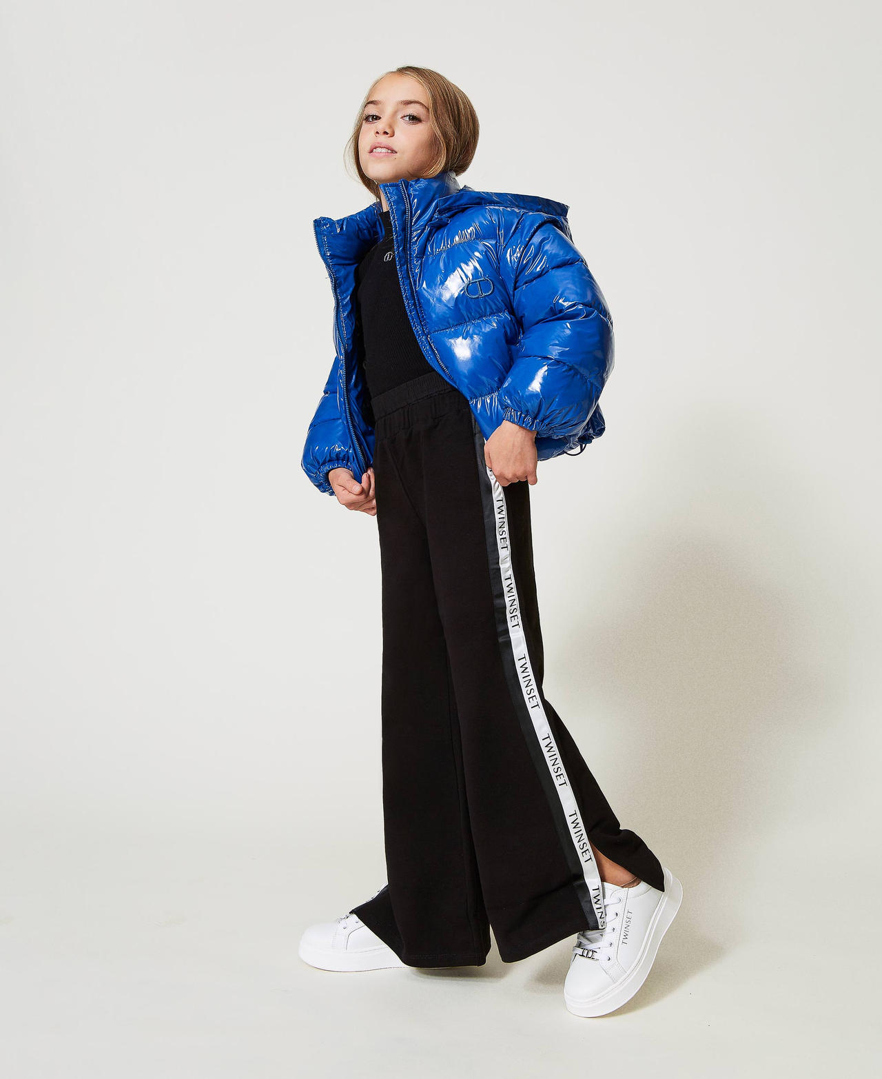 Plush fabric palazzo trousers with logo Black Girl 242GJ2334_00006_02