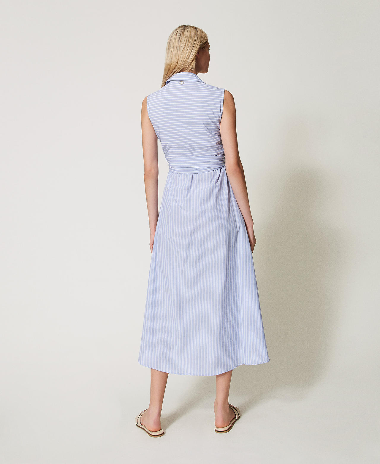 Long striped dress with bow Mixed Triple Stripes Woman 251TF2050_12511_03