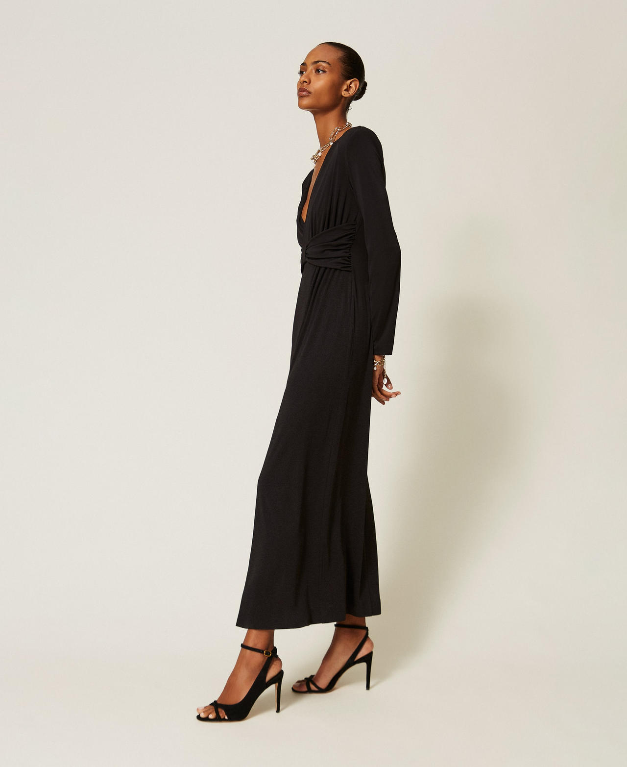 Long dress with draping Black Woman 262TT2412_00006_02