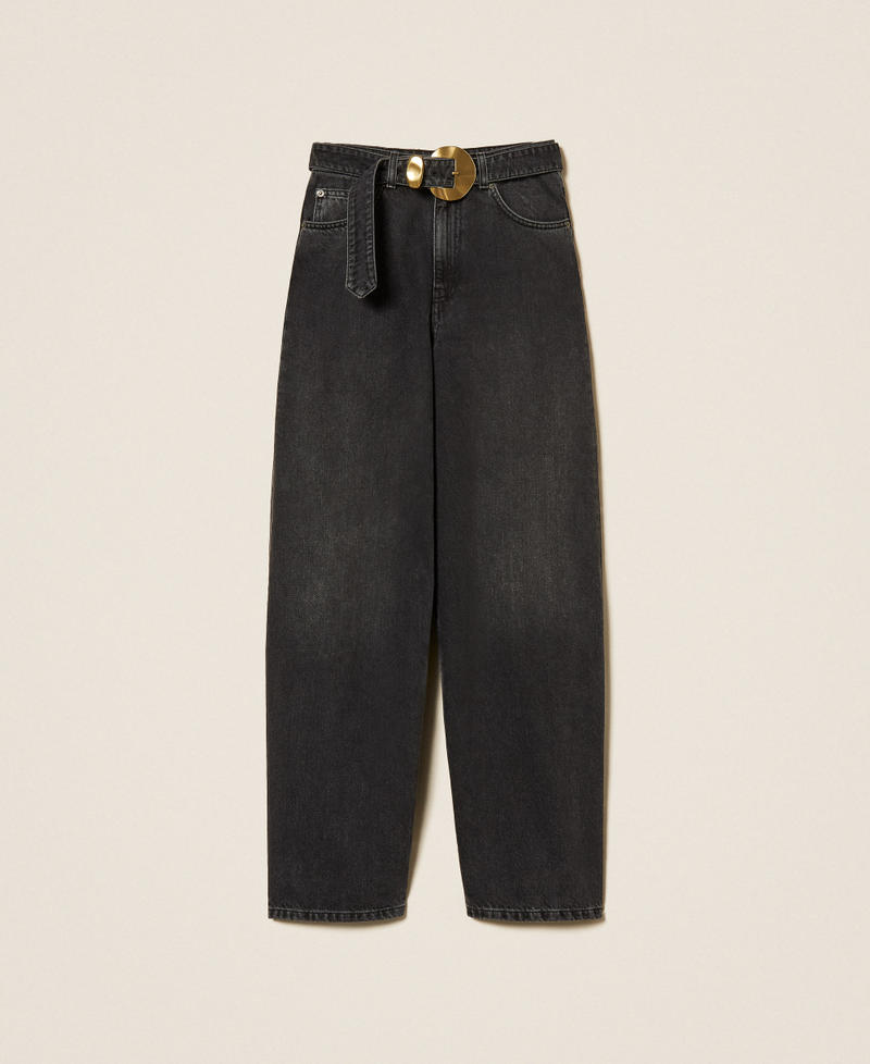 Black jeans with belt and maxi buckle Black Denim Woman 252TP2571_01103_S0