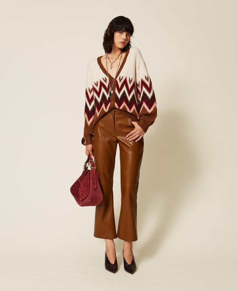 Jacquard-Cardigan mit Pailletten Jacquard Toffee / "Rhabarberrot" Frau 262AT3030_14118_T0