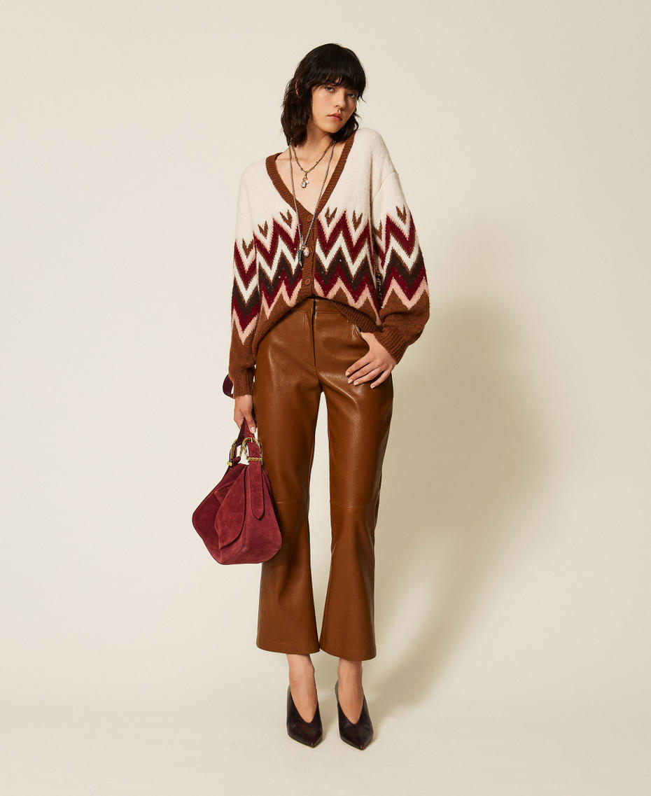 Jacquard-Cardigan mit Pailletten Jacquard Toffee / "Rhabarberrot" Frau 262AT3030_14118_T0