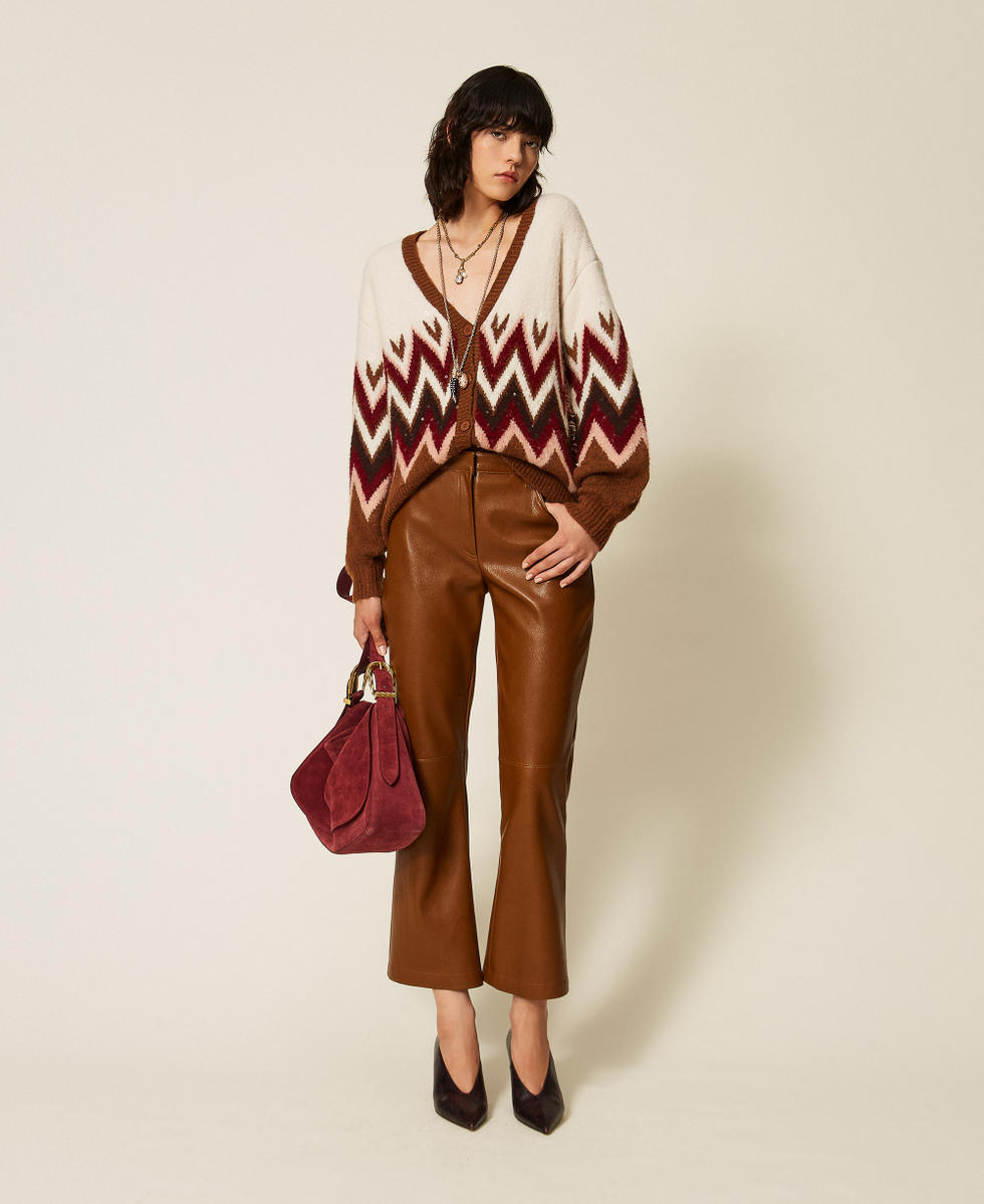 Jacquard-Cardigan mit Pailletten Jacquard Toffee / "Rhabarberrot" Frau 262AT3030_14118_T0
