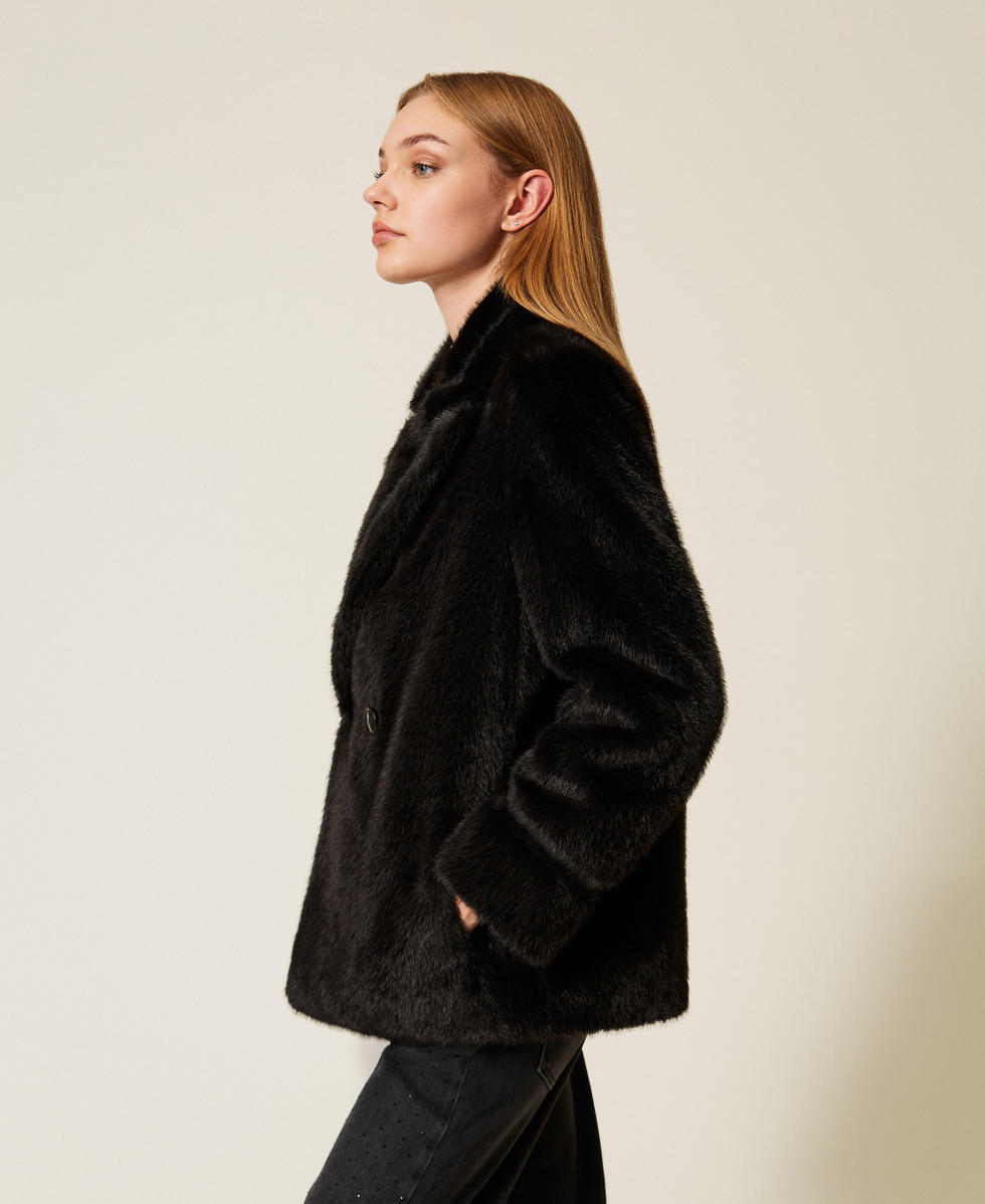 Short faux fur coat Black Woman 252TT2154_00006_02