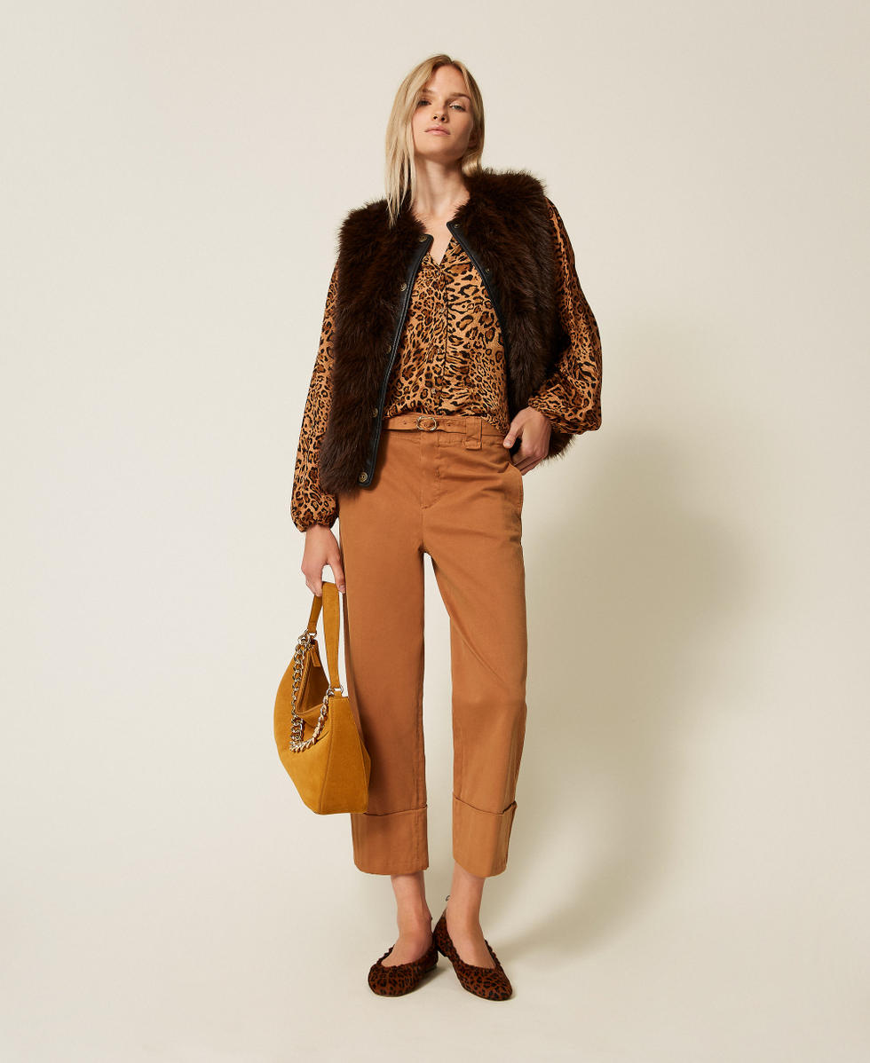 Jacquard shirt with animal print Coffee/Land Brown Animal Print Woman 252TP2476_12737_T0