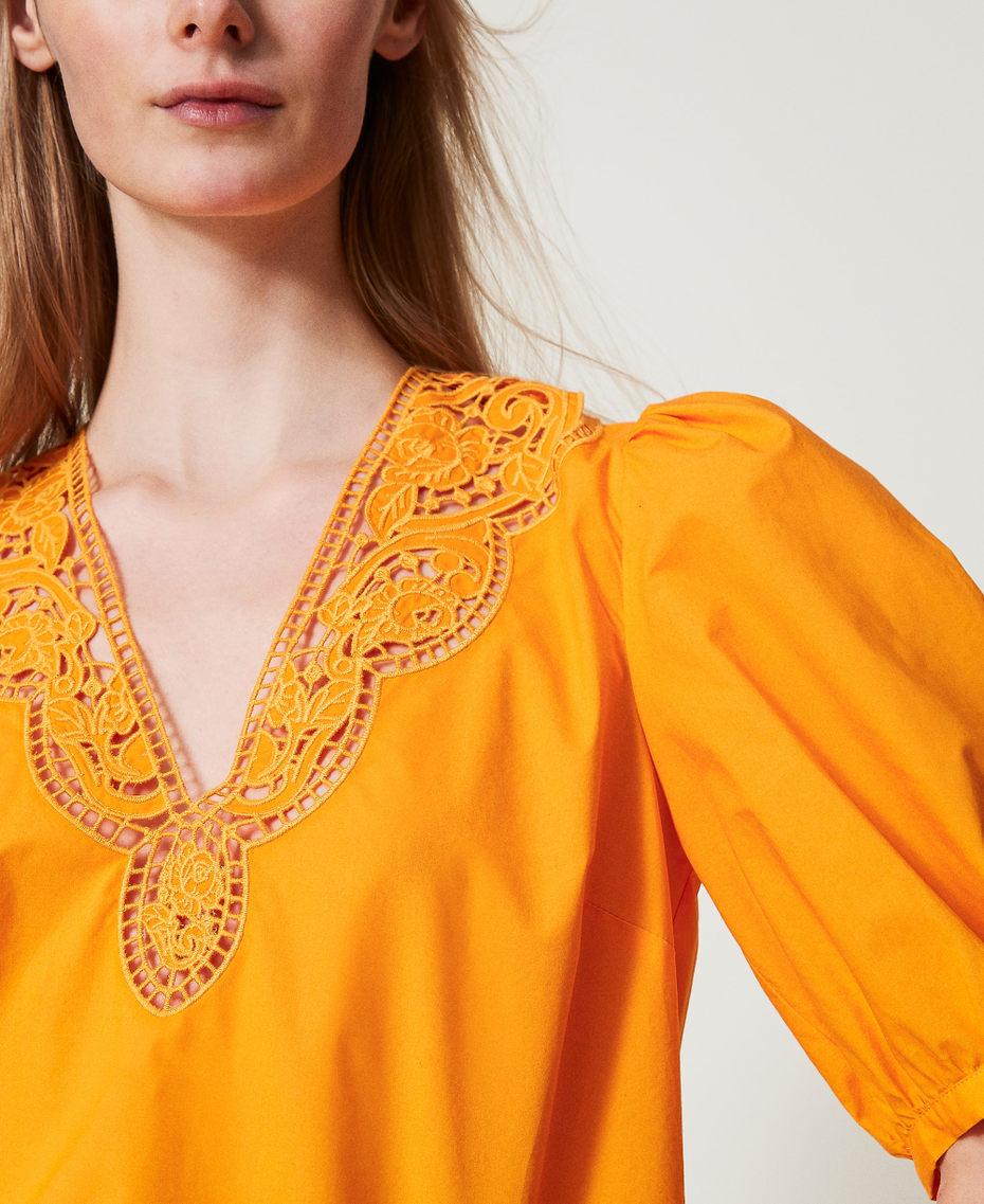 Blouse in broderie anglaise poplin Yellow Marigold Woman 251TT2335_12366_04