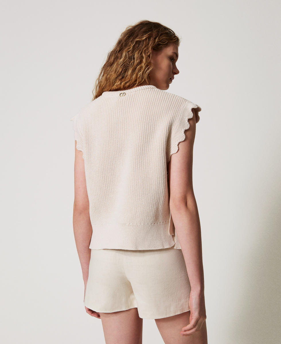 Top en maille avec broderie et lacets Light Natural Femme 251TP3580_12227_03