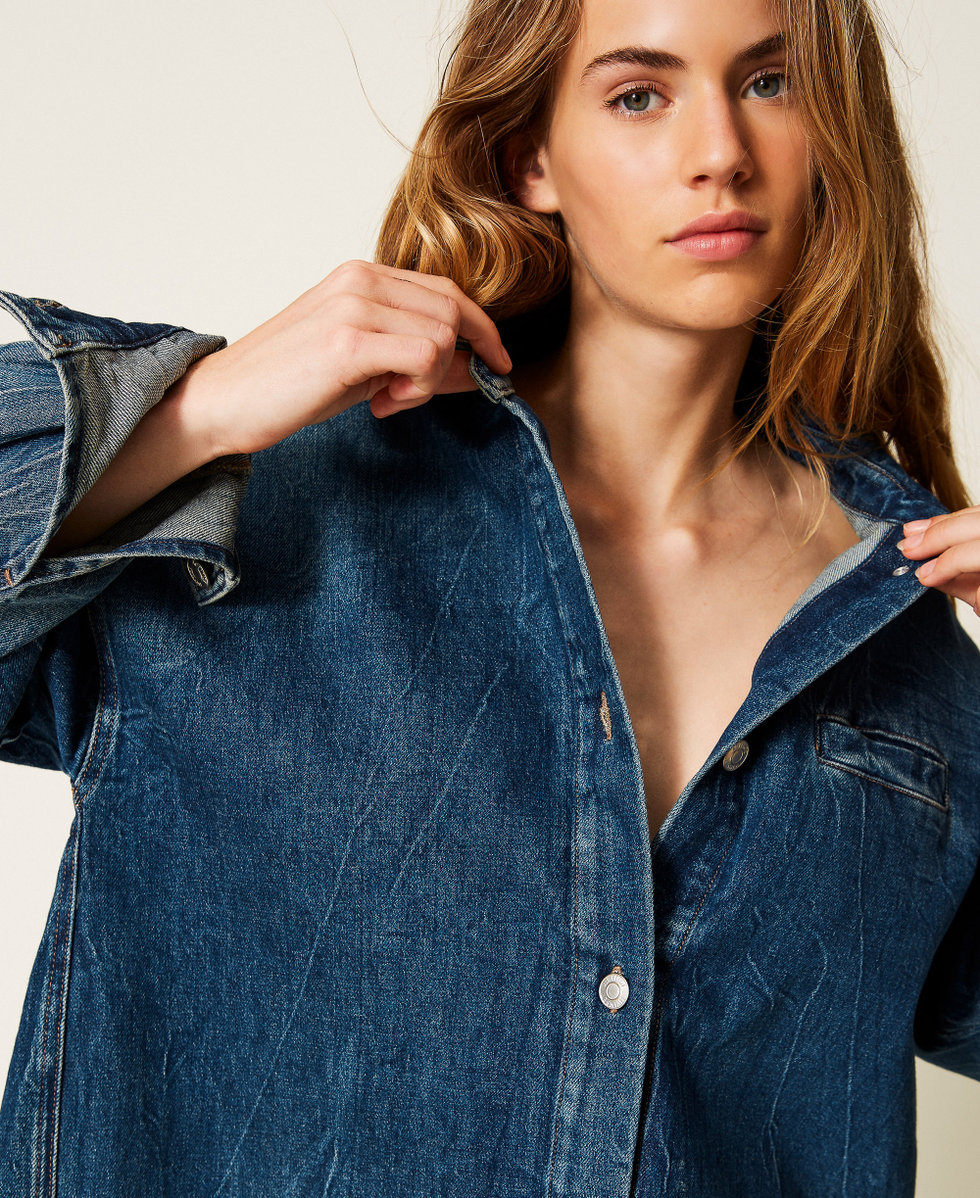 Denim shirt with slit "Mid Denim" Blue Woman 252AP2420_01611_03