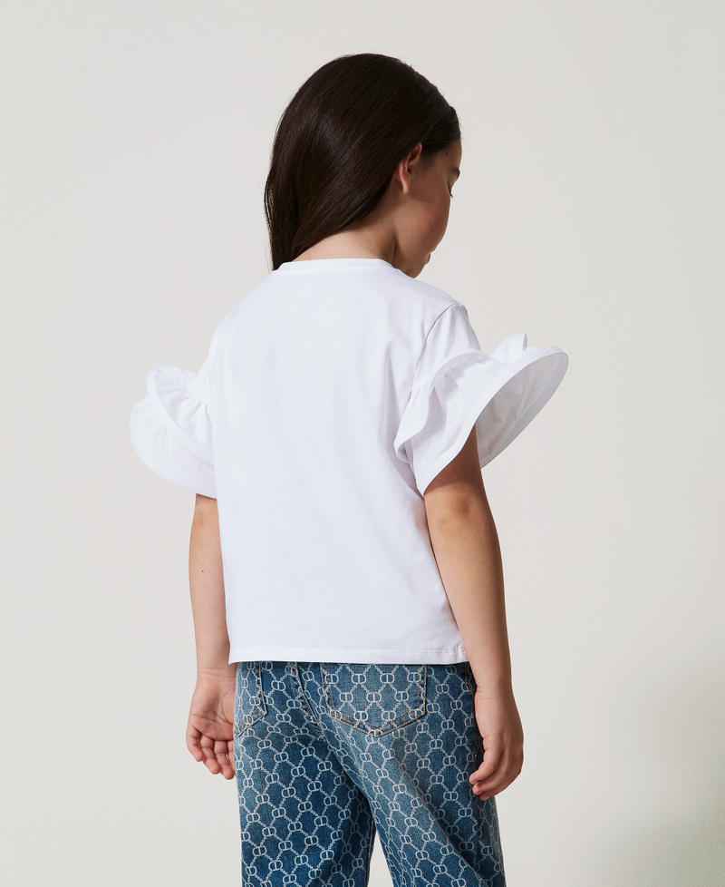 T-shirt with flounces and Oval T "Ice" White Girl 251GJ2440_00808_03