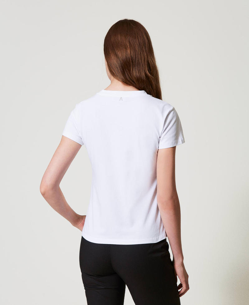 T-shirt with hand embroidery and logo "Papers" White Woman 251AP2161_00840_02