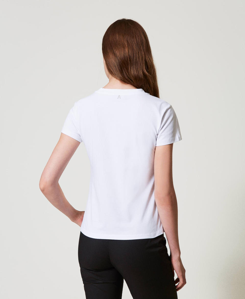T-shirt with hand embroidery and logo "Papers" White Woman 251AP2161_00840_02