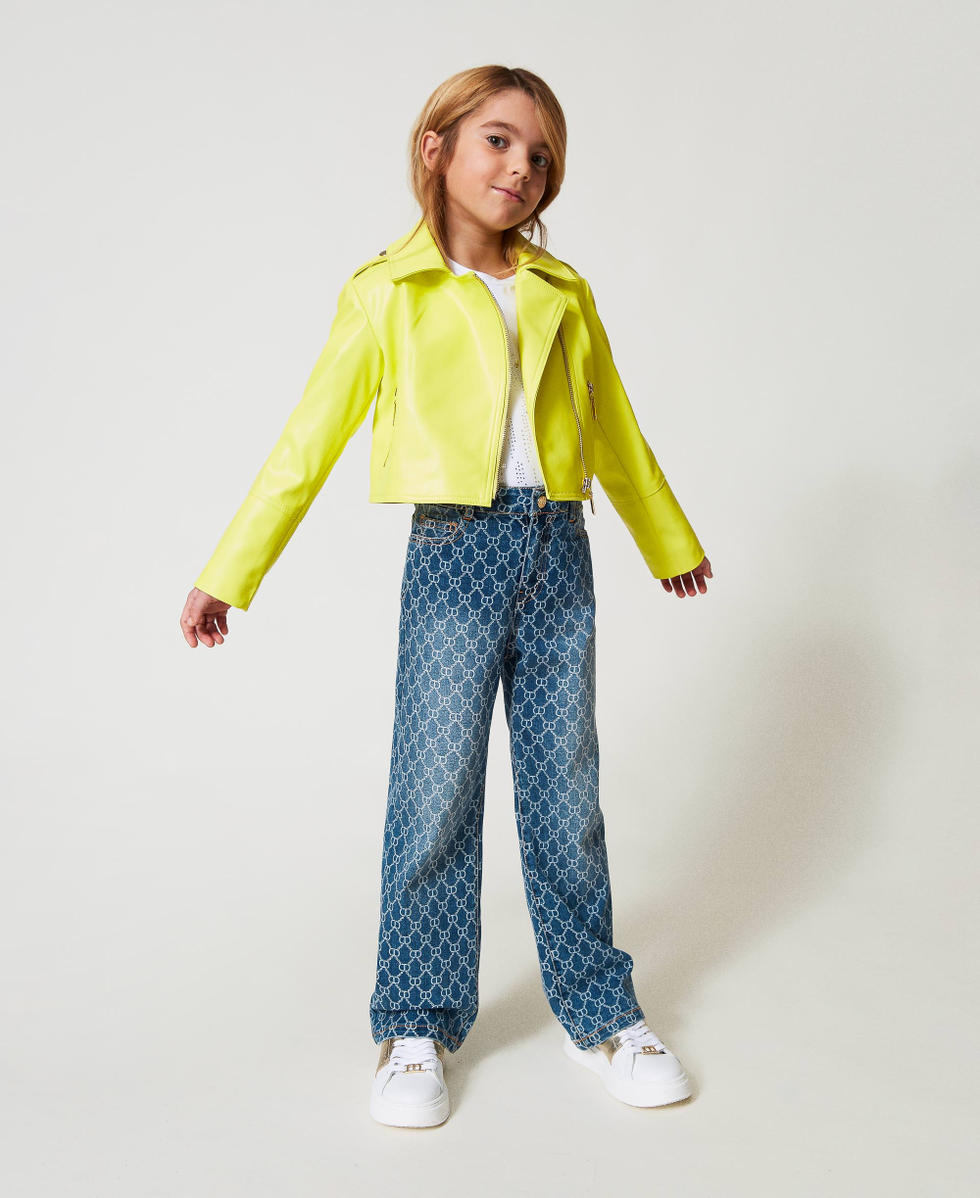 Jeans with Oval T logo all over Mid Denim Logo Girl 251GJ2591_12281_T0