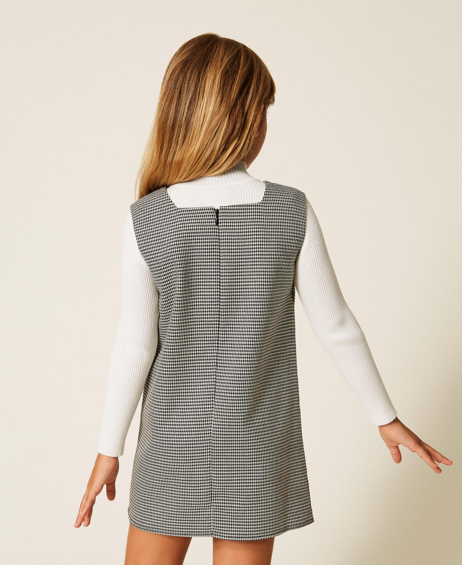 Короткое платье для девочек в ломаную клетку Гусиная лапка Желтовато-Белый/Черный Девочка 252GB2023_12719_03