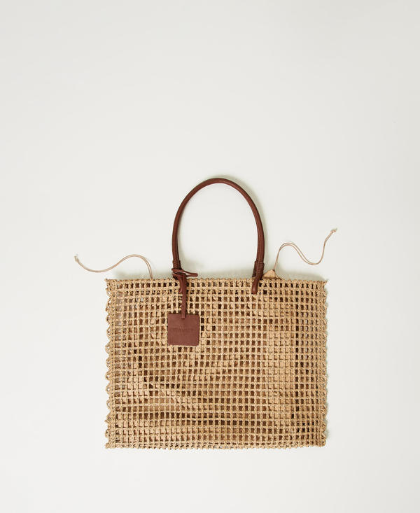Faux straw mesh shopper bag