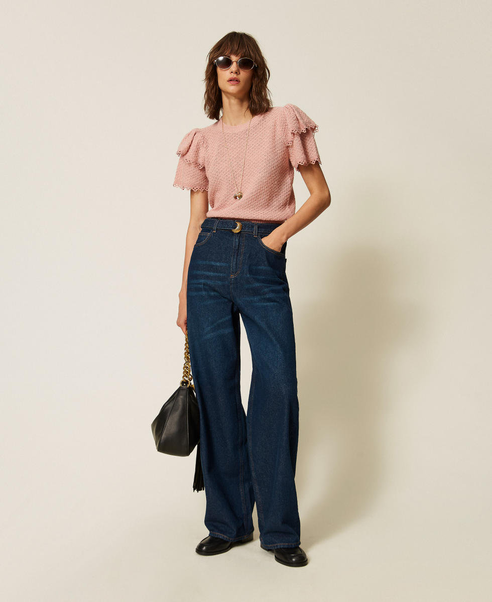 Pull ras-du-cou avec volants Rose Dusty Pink Clair Femme 262TP3152_12747_T0