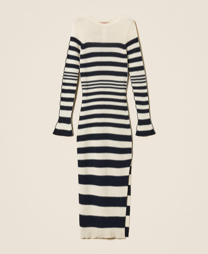 Robe longue en maille ray&eacute;e sans coutures Rayure Beige &laquo;&nbsp;Parchment&nbsp;&raquo;/Bleu Nuit Femme 261TP3222_13380_S0