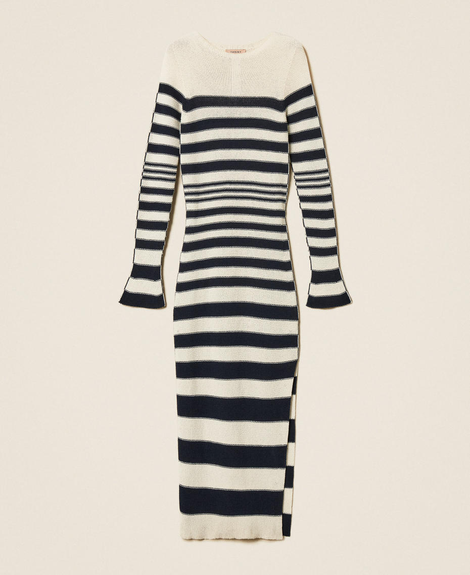 Robe longue en maille ray&eacute;e sans coutures Rayure Beige &laquo;&nbsp;Parchment&nbsp;&raquo;/Bleu Nuit Femme 261TP3222_13380_S0