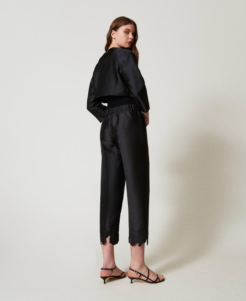 Twill trousers with broderie anglaise Black Woman 251AP2263_00006_03