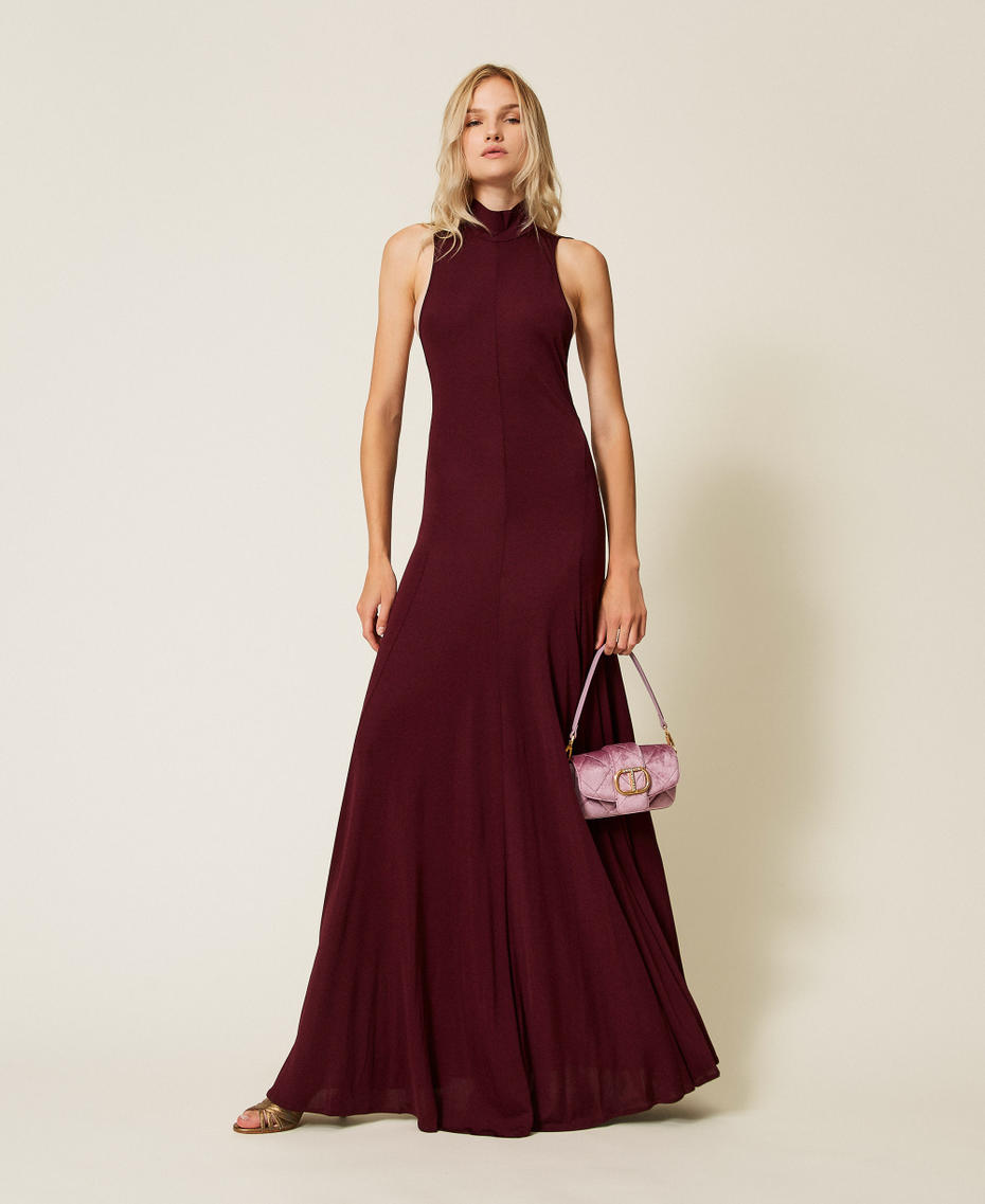Long crêpe dress with straps “Wine tasting” Purple Woman 252TP2020_05609_01