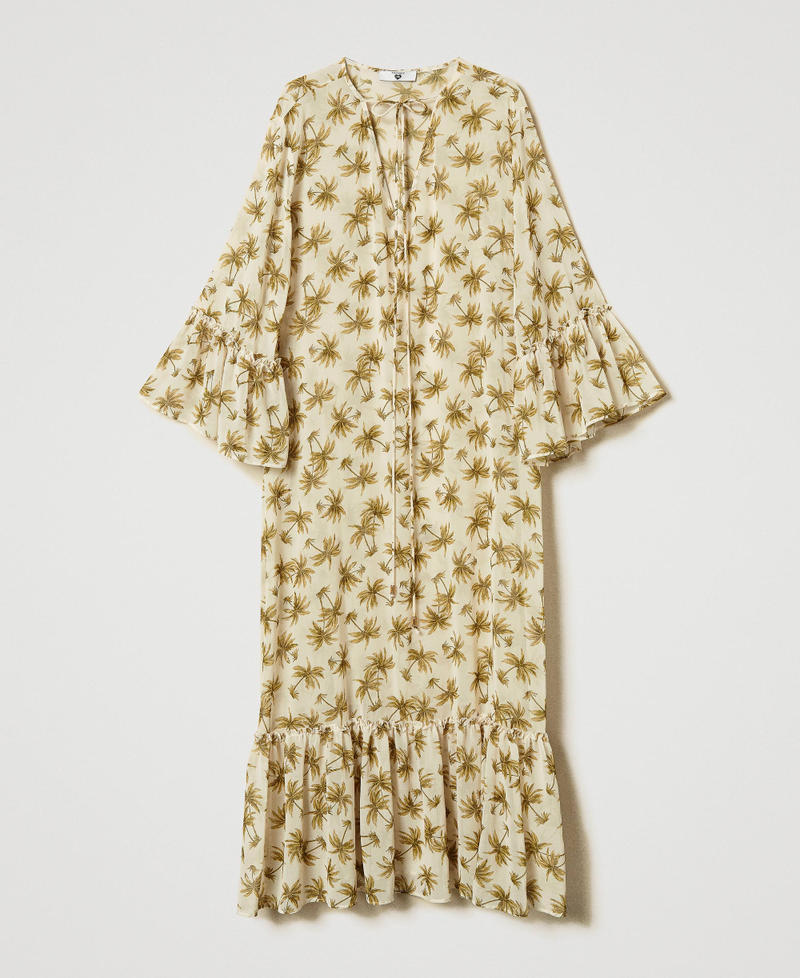 Georgette kaftan with palm print Mother of Pearl/Olive Leaf Palm Print Woman 251LB2ZEE_12196_0S