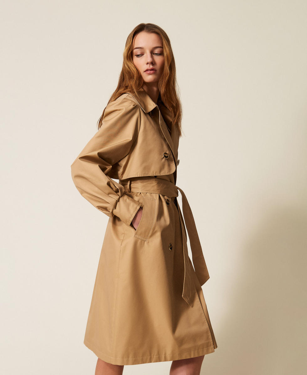 ジャケット・アウター 60s70s wool gabardine double trench coat Double breasted gabardine trench coat Woman, Beige | TWINSET Milano