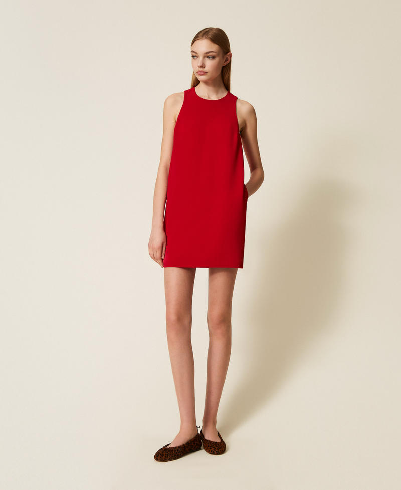 Short crêpe cady dress with Oval T chain Venetian Red Woman 252TP2302_00740_01