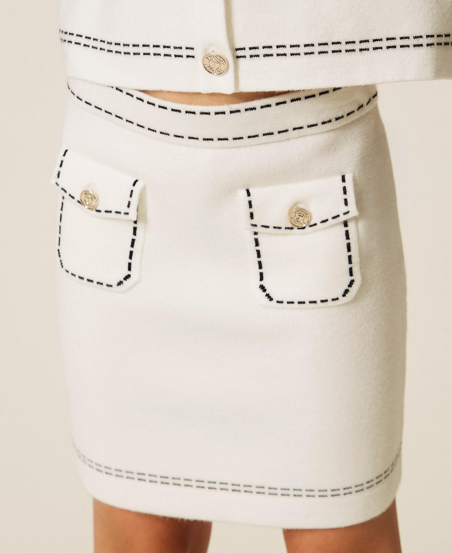 Short knitted skirt with stitching "Snow" White/Black Girl 262GJ3021_13770_04