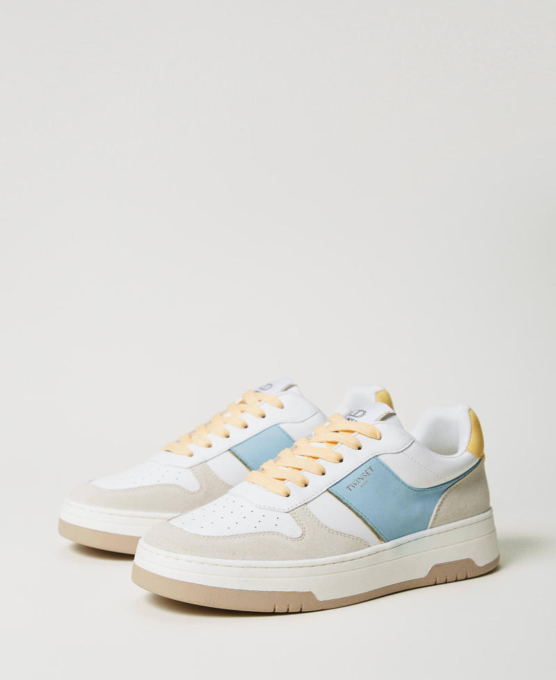 Sneakers in pelle color block Bicolor Airy Blue / Pale Yellow Donna 251TCP010_12156_02