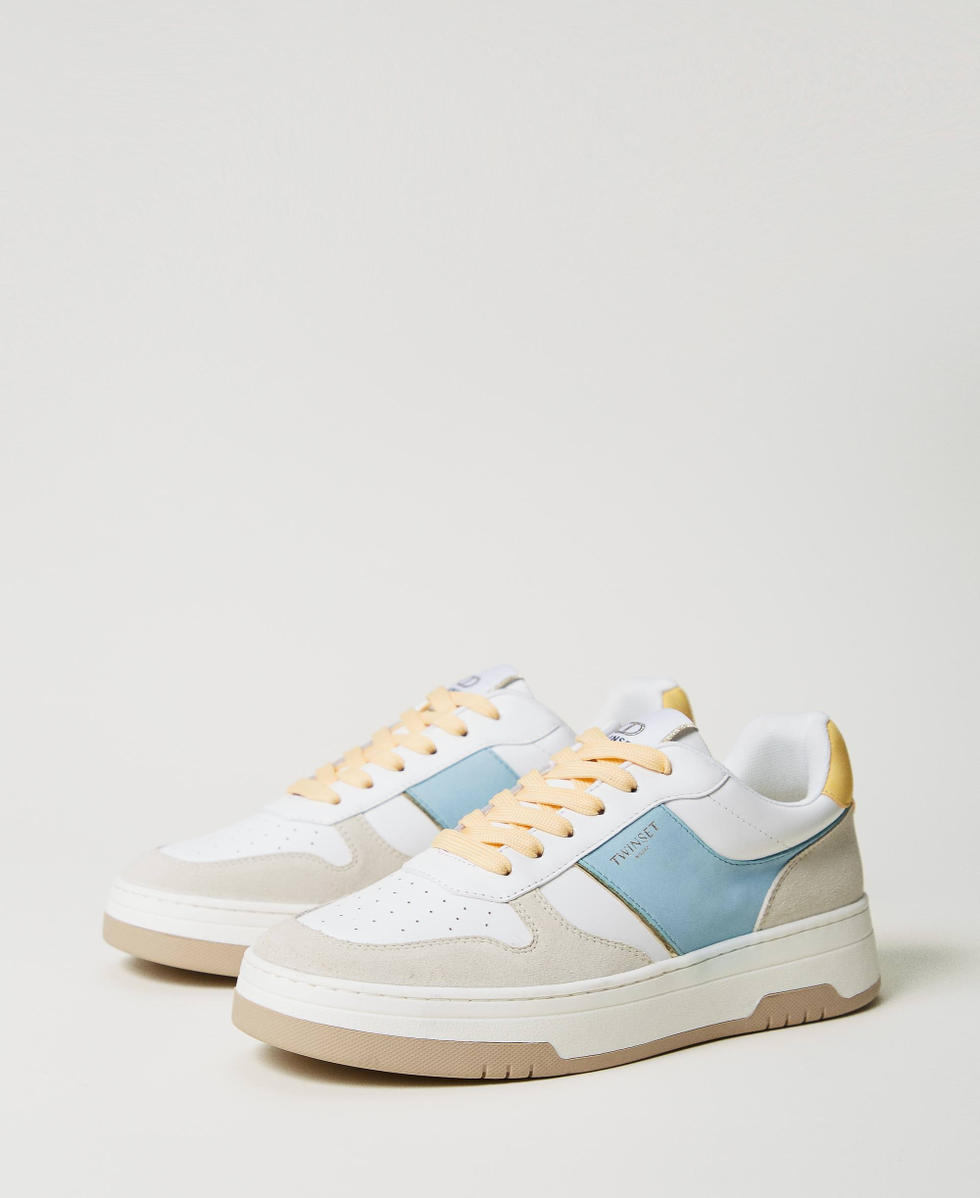 Baskets en cuir color block Bicolore Airy Blue/Pale Yellow Femme 251TCP010_12156_02
