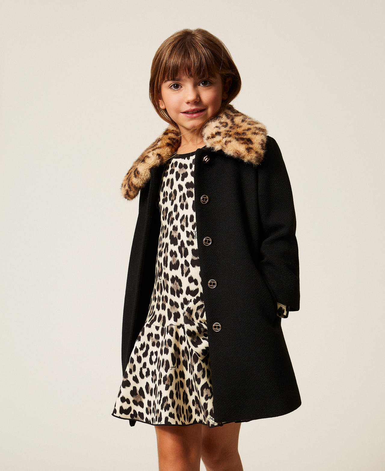 Manteau pour file en drap avec col animalier Noir Fille 252GB2051_00006_02