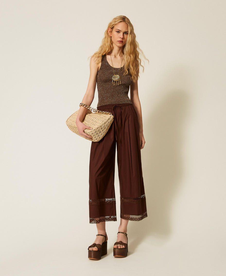 Top aus Leinenstrick mit Lurex Coffee Liqueur Lurex Frau 261TT3212_13566_T0