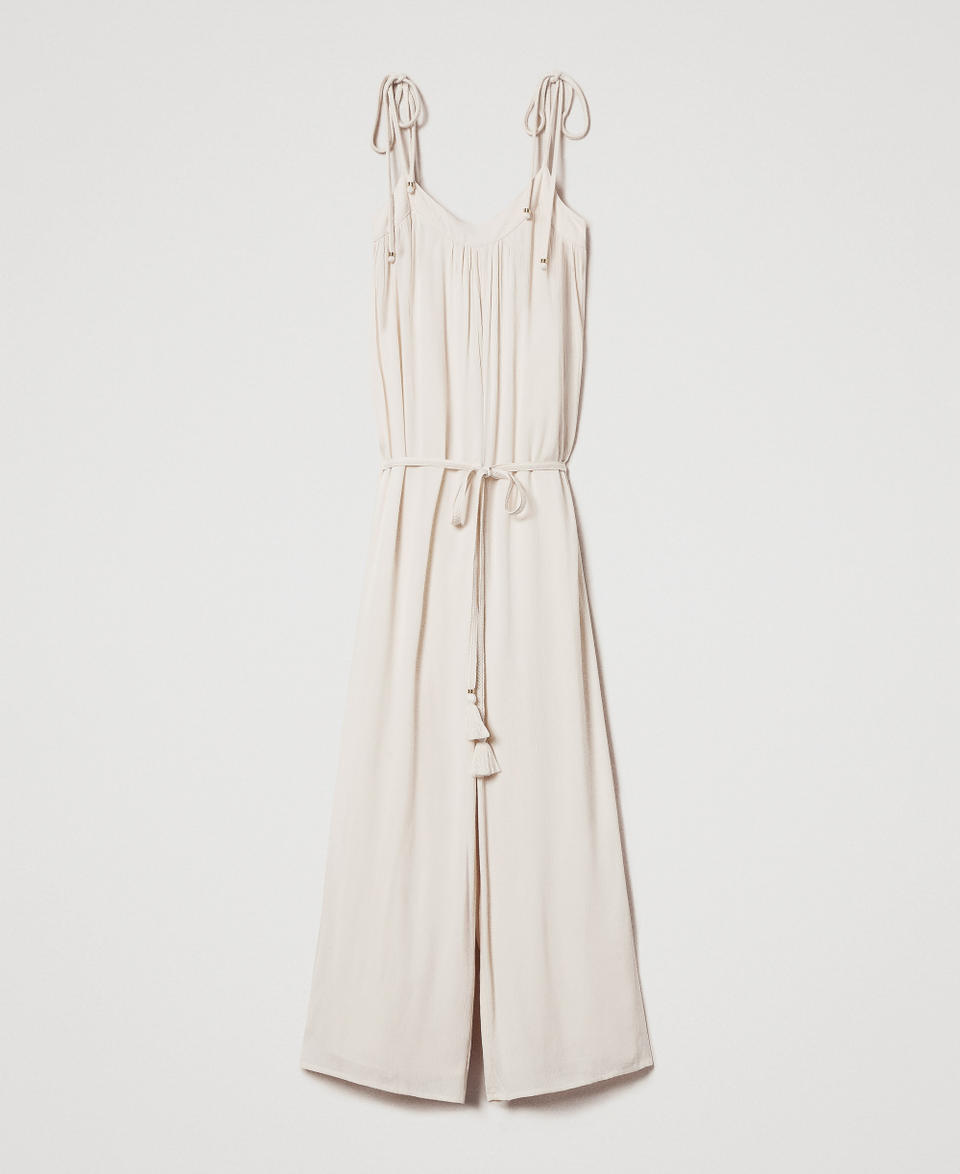 Full-length crepon jumpsuit with belt Almond Beige Woman 251LM2GCC_12363_S0