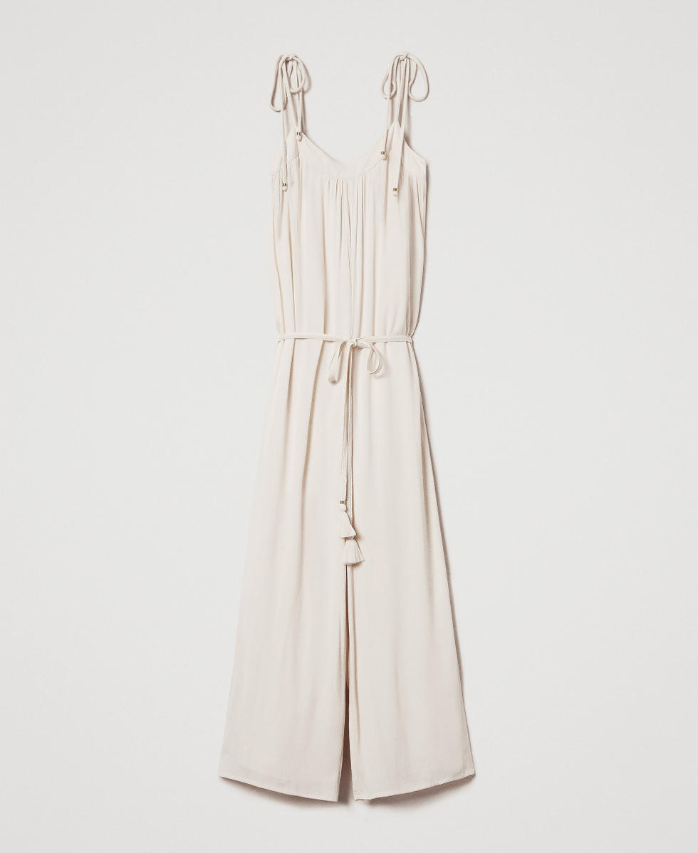 Full-length crepon jumpsuit with belt Almond Beige Woman 251LM2GCC_12363_S0