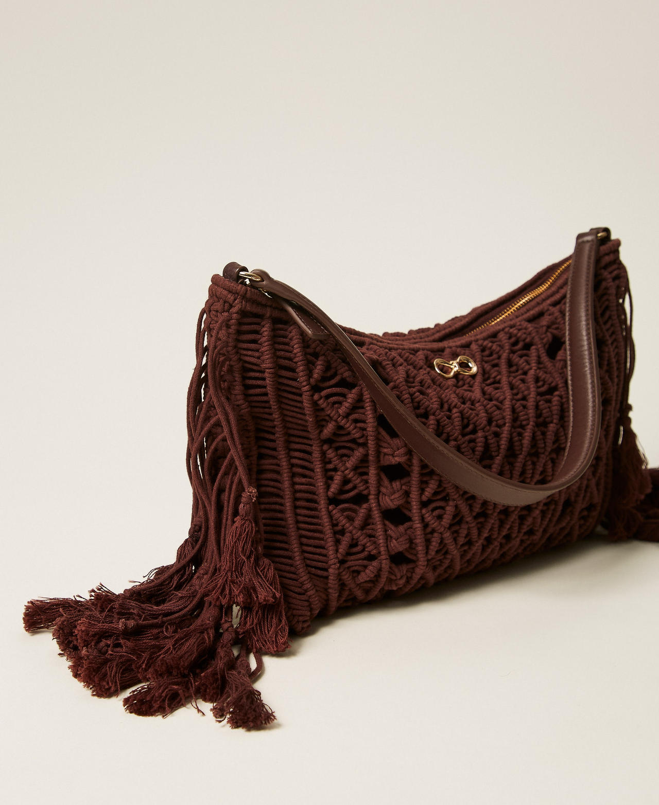 Besace en crochet avec franges Marron Glac&eacute; Femme 261TD8110_00289_02