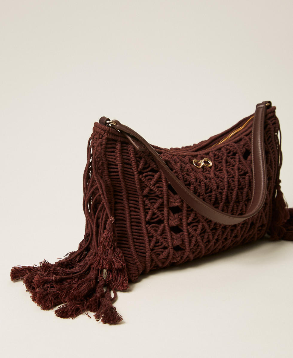 Hobo-Tasche im H&auml;kel-Dessin mit Fransen Marron Glac&eacute; Frau 261TD8110_00289_02