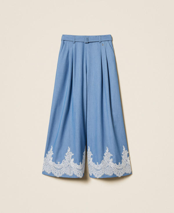 Palazzo-Hose mit Spitze und G&uuml;rtel