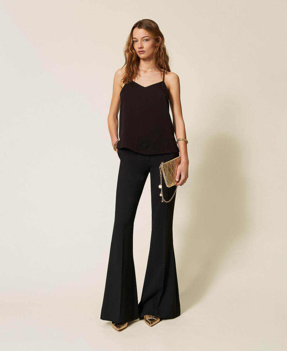 Top in raso con spalline sottili Nero Donna 261TP2492_00006_T0