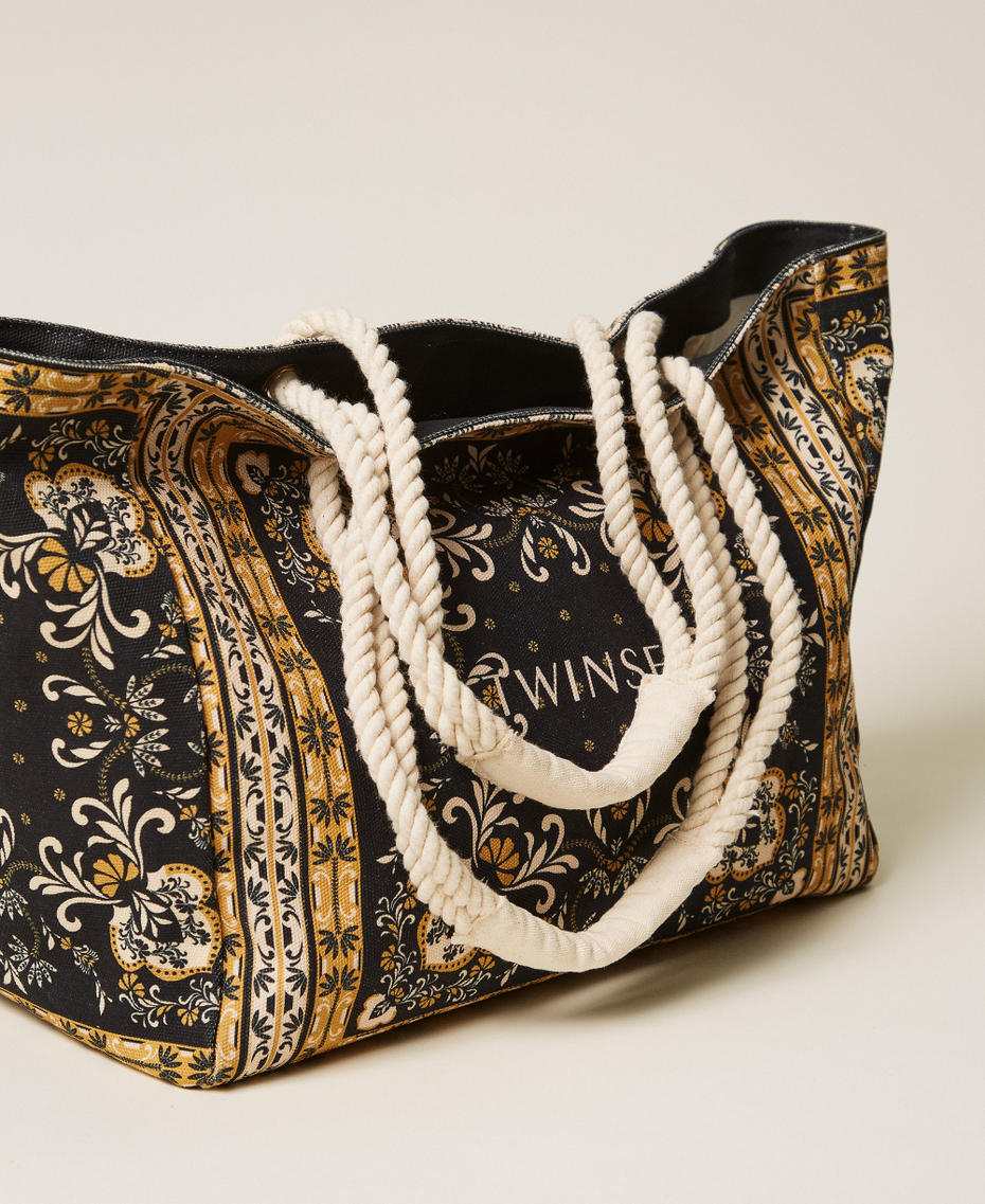 Borsa shopper in canvas con stampa Stampa Foulard Nero Donna 261LB7BJJ_13225_03
