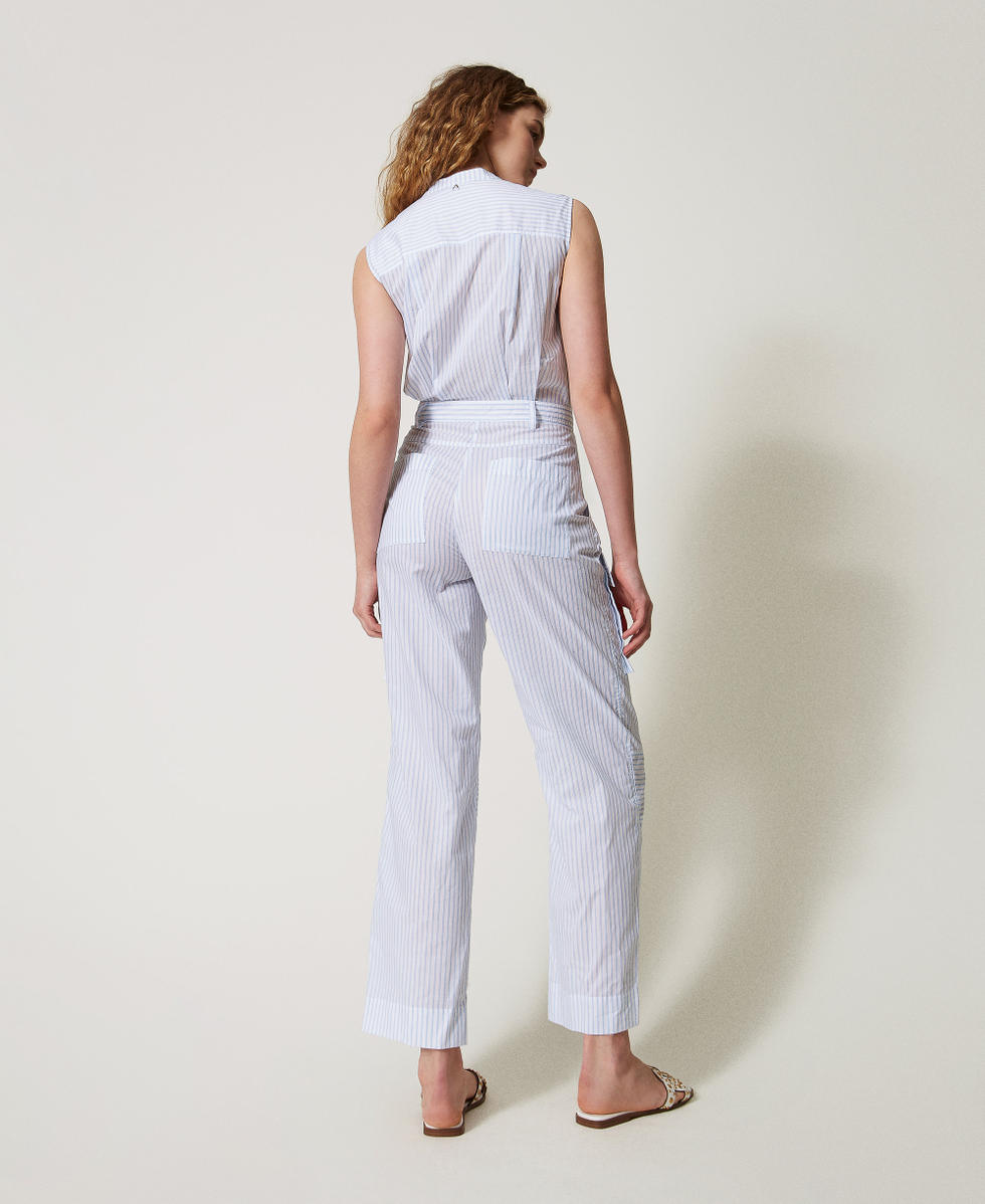 Combinaison longue en popeline ray&eacute;e Bicolore Blanc &laquo;&nbsp;Papers&nbsp;&raquo;/Bleu Intense Femme 251AX2051_12399_02