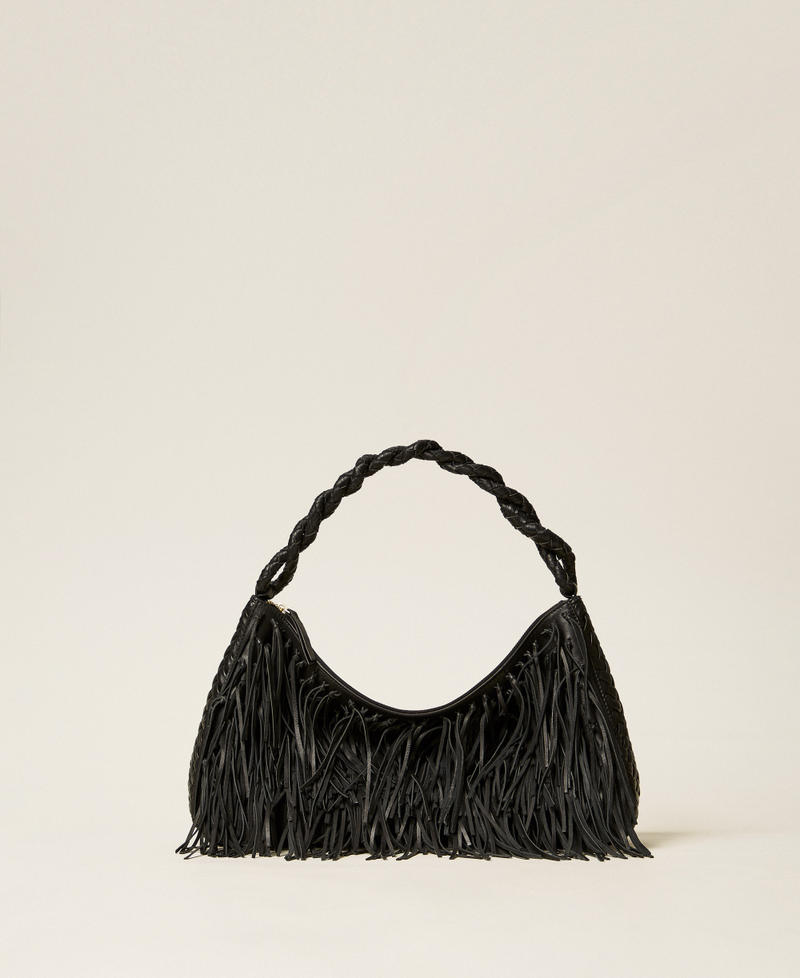 Bolso «Liliane» mediano de piel con flecos Negro Mujer 252TS8EBB_00006_01