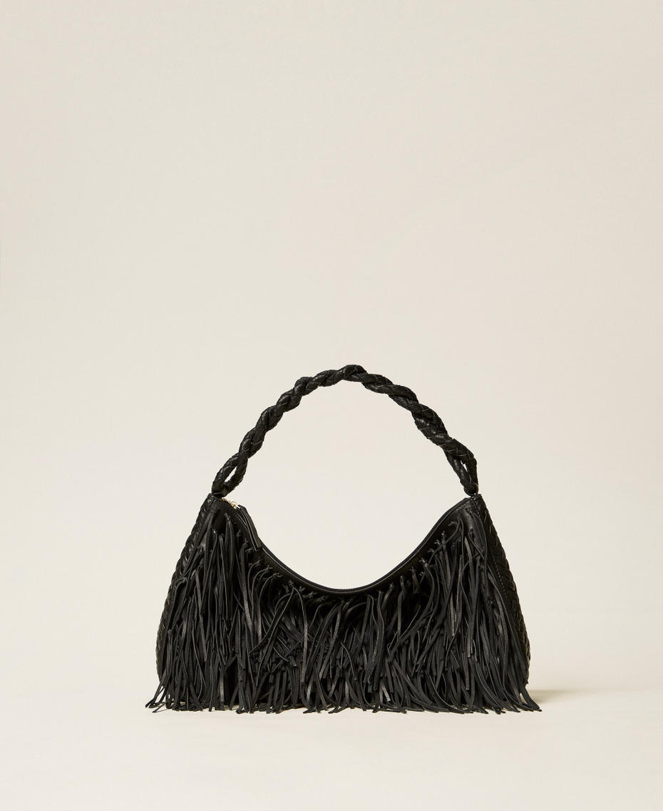 Bolso «Liliane» mediano de piel con flecos Negro Mujer 252TS8EBB_00006_01