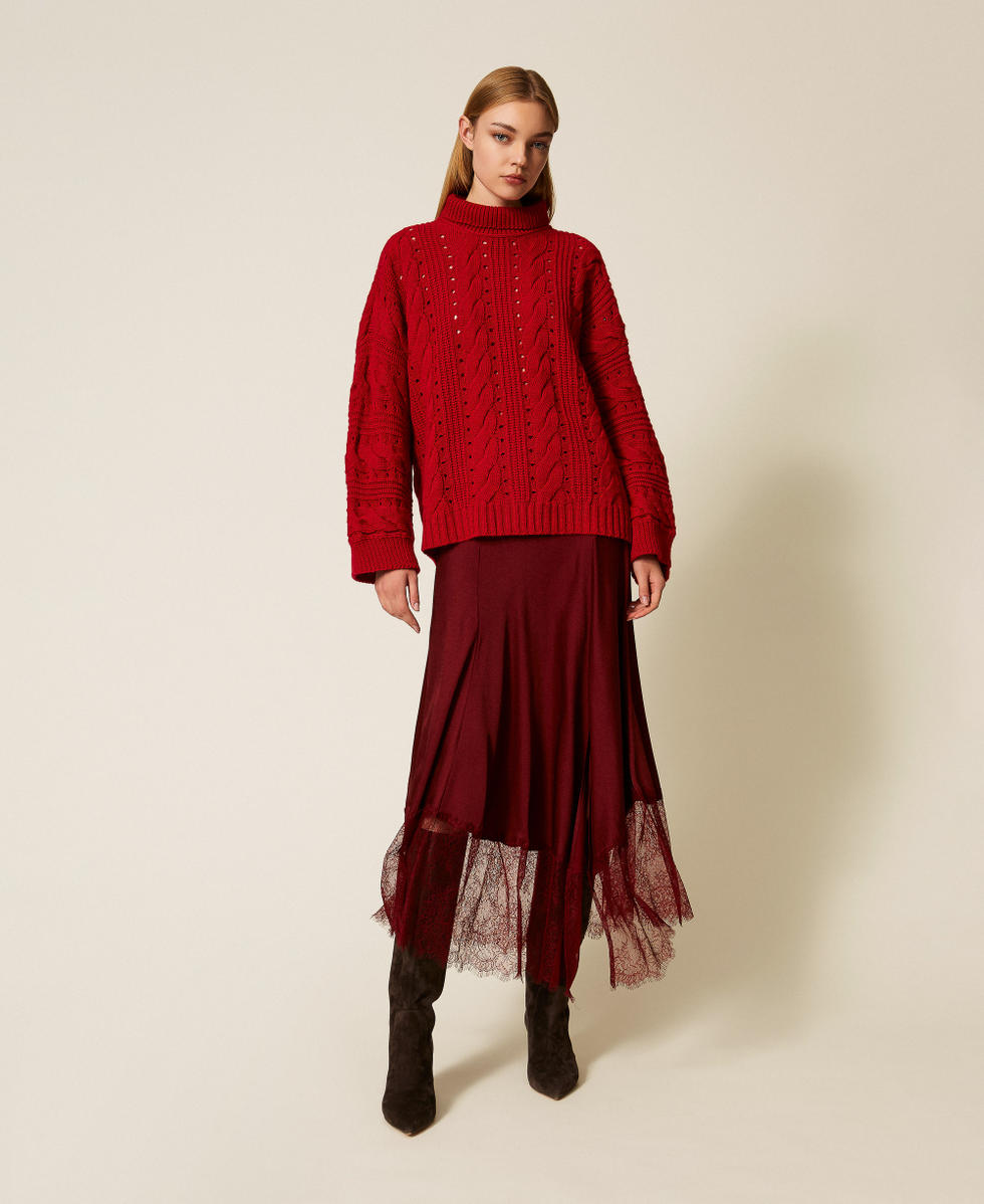 Gonna longuette in satin con pizzo Red Wine Donna 252LL2TCC_12818_01