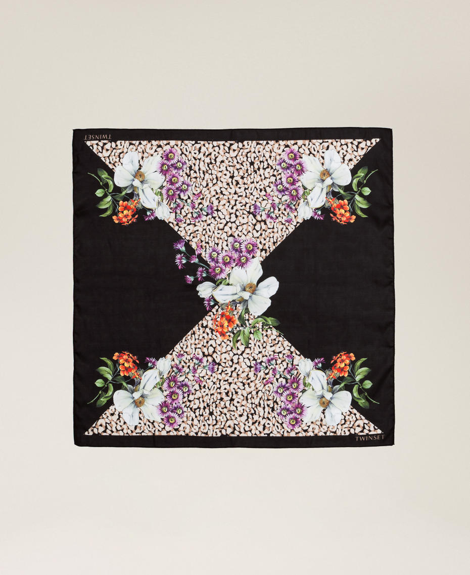Foulard with floral print Animal Print/Black Flowers Woman 261TA4220_13260_05