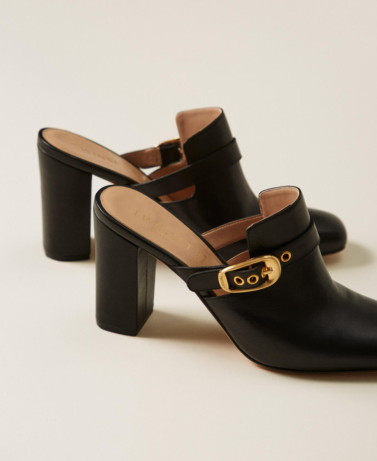 Leather mules with buckle Black Woman 261TCP090_00006_03